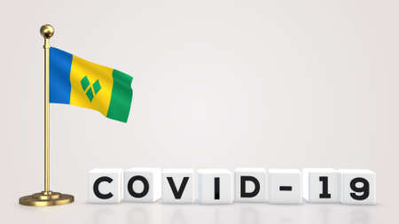 Saint Vincent And The Grenadines realistic flag illustration. White 3D COVID-19 cube text rendering.の写真素材