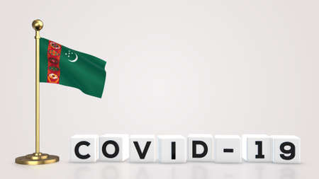 Turkmenistan realistic flag illustration. White 3D COVID-19 cube text rendering.の写真素材