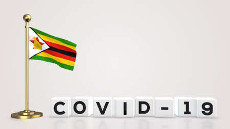 Zimbabwe realistic flag illustration. White 3D COVID-19 cube text rendering.の写真素材