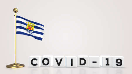 Zeeland realistic flag illustration. White 3D COVID-19 cube text rendering.の写真素材
