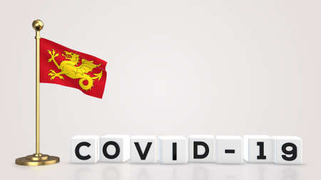 Wessex realistic flag illustration. White 3D COVID-19 cube text rendering.の写真素材