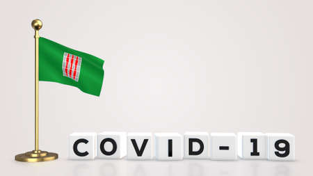 Umbria realistic flag illustration. White 3D COVID-19 cube text rendering.の写真素材