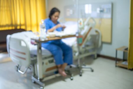 Blurred background of patient modern recovery roomroom at hospitalの写真素材