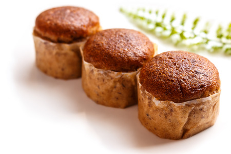 banana cupcakes on white background. Close-up.の写真素材
