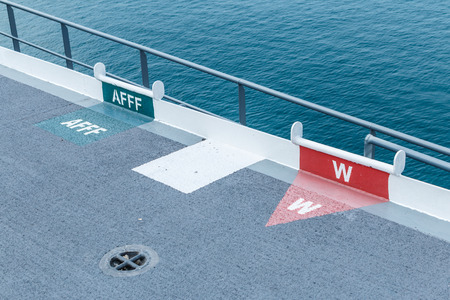 The location of fire extinguishers. On the aircraft carrier HTMS Chakri Naruebet.のeditorial素材