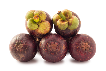 Purple mangosteen - Mangosteens queen of fruits isolated on white background.の写真素材