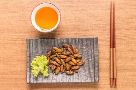 Food insect - Fried insects or Wood worm insect crispy with pandan after fried and add a light...