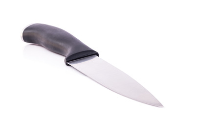 Kitchen Knife - New, high-quality slicing knife with soft shadows isolated on a pure white background. Select focus.の写真素材