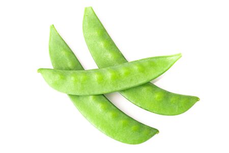 Organic snow peas, isolated on white background. Top view.の写真素材