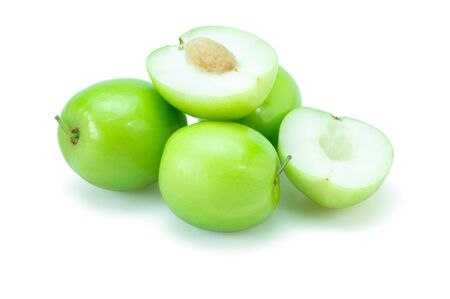 Fresh green jujube fruits isolated on whiteの写真素材