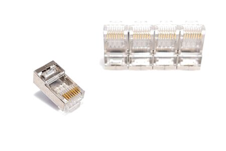 Ethernet  Connector, for modular crimp cable connection   on white background. Close-up, Selective...