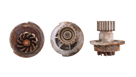 Old water pump dismounted from  vehicle engine cooling system   .  concept of Spare Parts and Repair...