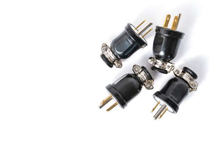 Black electric connect plugs isolated on white background with copy space for text.