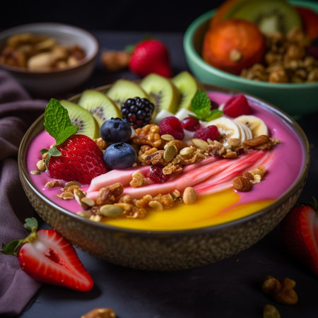 Colorful and Vibrant Fresh Fruit Smoothie Bowlの素材