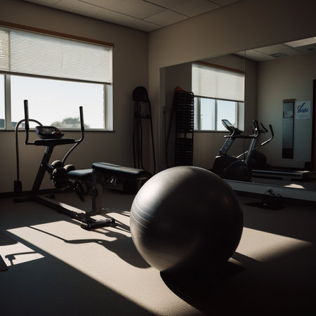 Office Fitness Room with Exercise Equipment and Natural Lightの素材