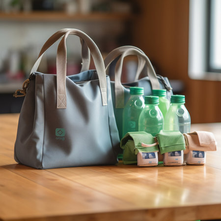 Eco-friendly Products on Wooden Tableの素材