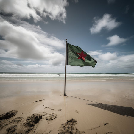 Tropical Travel Flag on a Beachの素材