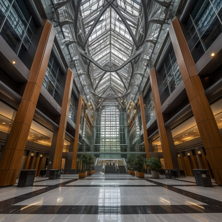 Grand Entrance and Impressive Architecture in Office Lobbyの素材