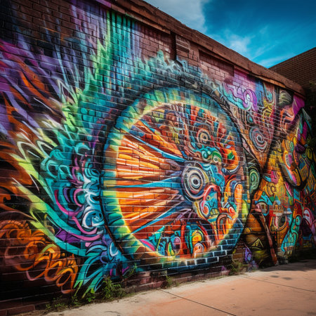 Intricate Graffiti Art on Brick Wallの素材