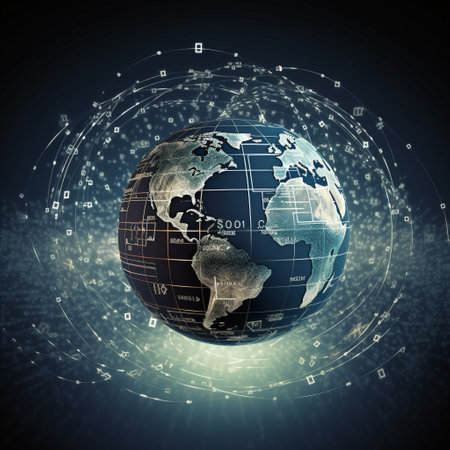 This image features a globe with various currency symbols and financial data orbiting around it. The globe represents the interconnected nature of the global economy, while the currency symbols and data represent the various financial transactions and activities that take place around the world. This image emphasizes the importance of understanding global finance and economy in the modern world.の素材