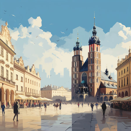 Immerse yourself in the captivating allure of Krakow with this mesmerizing image that combines the city's rich history, magnificent architecture, mesmerizing landmarks, and intriguing tales. Krakow, a city in Poland, is known for its breathtaking beauty and historical significance. Explore the enchanting streets, admire the stunning architecture of the Old Town, and discover the intriguing tales that have shaped the city's past. This image perfectly captures the essence of Krakow, inviting you to embark on a visual journey through its captivating allure.の素材