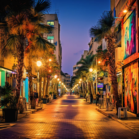 Experience the vibrant and dynamic arts and entertainment scene of Tel Aviv with this captivating image. The bustling street comes alive with vibrant theaters, art galleries, music venues, street performers, and enthusiastic crowds. This image portrays the diverse and eclectic blend of artistic expressions that make Tel Avivs cultural melting pot truly unique. With its visually striking composition, it evokes a sense of wonder and excitement that will captivate viewers from all walks of life.の素材