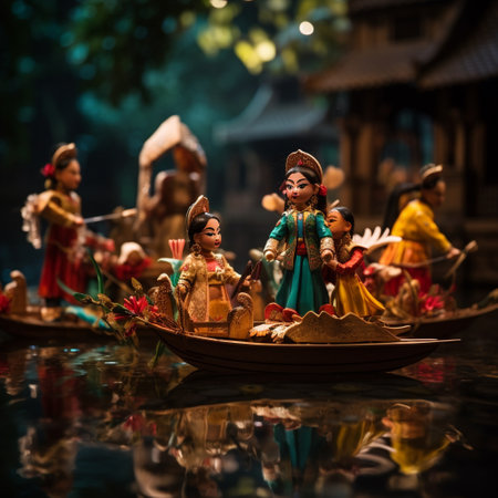 Step into the enchanting world of Hanoi's water puppetry with this captivating image. Experience the vibrant puppetry performances that showcase the rich cultural heritage of Vietnam. Delight in the intricate puppet designs that bring to life legends and folklore, creating a sense of awe and curiosity. Discover why Hanoi's water puppetry is an unmissable highlight for travelers, immersing them in the magic and artistic brilliance of this ancient art form.の素材