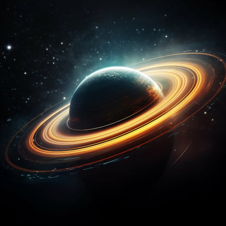Prepare to be mesmerized by this otherworldly image of Saturn's captivating rings bathed in ethereal light. As they twirl gracefully in the vastness of space, the rings cast a captivating glow that defies imagination. Get ready to embark on a cosmic journey as you explore the beauty and wonder of Saturn's rings in this breathtaking image.の素材