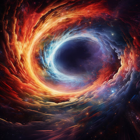 Prepare to be mesmerized by the incredible gravity of a black hole's event horizon drawing matter in. This mesmerizing scenario unveils a swirling vortex of colors and cosmic energy that creates an astonishing wallpaper, capturing the essence of this celestial phenomenon. Experience the sheer power and magnitude of nature's enigmatic force.の素材