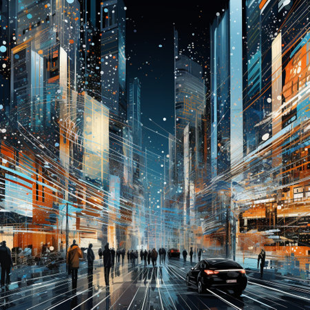 Get ready to be amazed by this mesmerizing image that transforms a bustling cityscape into a blend of urban streets and interconnected business strategies. In this captivating artwork, the avenues become data pathways and the buildings morph into graph-like structures. The analytical essence of finance and technology merges effortlessly with the energy of a dynamic metropolis, revealing mesmerizing patterns and colors. This astonishing wallpaper redefines the boundaries of design and captivates viewers with its ability to seamlessly blend the worlds of commerce and creativity.の素材