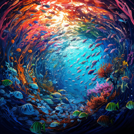 Immerse yourself in the beauty of this breathtaking underwater scene featuring massive schools of brilliantly colored sardines swirling together in mesmerizing patterns. Against a backdrop of vibrant coral reefs and crystal-clear turquoise waters, the sardines arrange themselves into spellbinding shapes that resemble intricate mandalas, cosmic galaxies, and mesmerizing abstract artwork. The hypnotic movement and vibrant hues of the sardine swirls create an astonishing wallpaper that captivates the viewers imagination and sparks a sense of awe and wonder.の素材