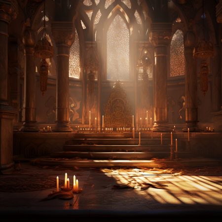 Immerse yourself in the captivating beauty of this astonishing wallpaper featuring a religious shrine, where the dancing shadows cast by flickering candles enhance the essence of divinity. This awe-inspiring image is designed to evoke a range of emotions, from reverence to curiosity. Through various art styles such as realism, impressionism, abstract, or even futuristic interpretations, the mysticism of the scene is captured by experimenting with different lighting techniques and perspectives. Suitable for microstock sites, this ethereal visual invites viewers to get lost in its mesmerizing shadows while ensuring no copyrighted elements or trademarks are used.の素材
