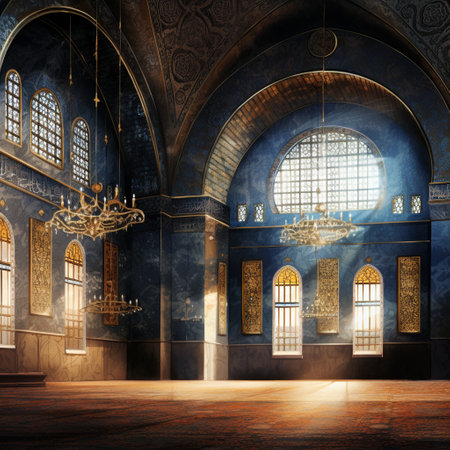 Immerse yourself in the beauty and history with this stunning and captivating image of an ancient mosque with echoing chambers. Step back through the eons as you explore the intricate architectural details, mesmerizing light and shadow play, and a sense of grandeur that evokes a deep appreciation for the echoes of history. Experience the mosque's mystical ambiance and the spiritual presence it holds within its walls.の素材