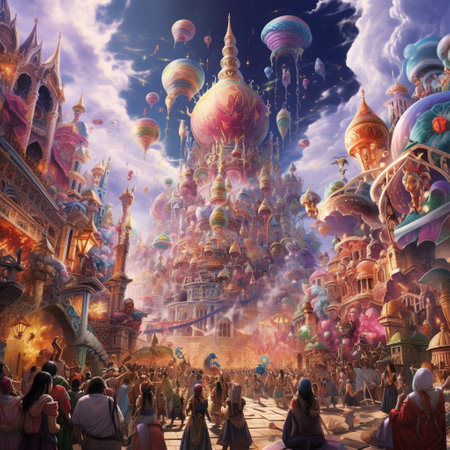 Immerse yourself in the brilliant and captivating colors of a religious festival parade with this vibrant and visually stunning wallpaper. Celebrate the magical spectacle of the parade as it unfolds in all its glory, showcasing the rich and awe-inspiring display of culture, tradition, and devotion. Experience the parade through various art styles, from realistic depictions that capture every detail to unique and imaginative interpretations in cartoon or other artistic styles. Let this wallpaper transport you to a world of wonder and leave you in awe of the beauty and splendor of this extraordinary event.の素材