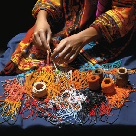 Witness the magic of creation as skilled hands delicately weave a cloth adorned with intricate religious symbols and patterns. This mesmerizing scene showcases a harmonious blend of different art styles, ranging from realistic to abstract. The artwork captures the essence of spirituality and craftsmanship, offering an awe-inspiring wallpaper that will leave you captivated. Explore various art techniques such as watercolor, oil painting, pen and ink, digital illustration, or any other style that evokes a strong emotional response and resonates with a wide audience.の素材