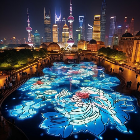 Immerse yourself in the magical world of Shanghai with this whimsical collage of the city's top attractions and landmarks. Watch as the Oriental Pearl Tower transforms into a giant hot air balloon, gracefully soaring above the city skyline. Marvel at the futuristic neon flowers that bloom in the enchanting Yuyuan Garden. Experience the vibrant energy of Nanjing Road, as vibrant street art brings the bustling street to life. And be mesmerized by The Bund, transformed into a fairytale-like scene with floating lanterns and floating market stalls. This extraordinary image captures the essence of Shanghai - its energy, diversity, and innovation - leaving viewers in awe and filled with wonder and excitement.の素材