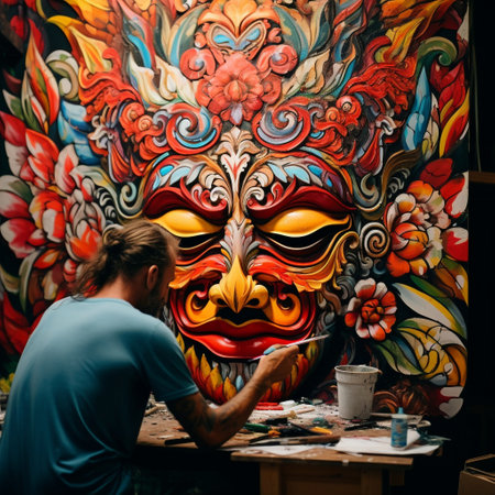 Immerse yourself in the dynamic energy and creativity of the Balinese art scene with this captivating image. Featuring a vibrant street adorned with intricate murals, traditional sculptures, and contemporary paintings, this image showcases the rich tapestry of Balinese art. It evokes a sense of awe and inspiration, enticing viewers to explore the hidden gems of the Balinese art scene. Get ready to embark on a unique cultural adventure as you delve into the world of Balinese art and discover the talent and passion of local artists.の素材