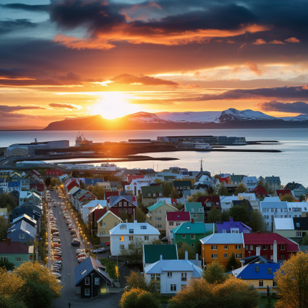 Immerse yourself in the vibrant culture, breathtaking landscapes, and rich history of Reykjavik with this captivating aerial view. Featuring iconic landmarks, cozy cafの素材