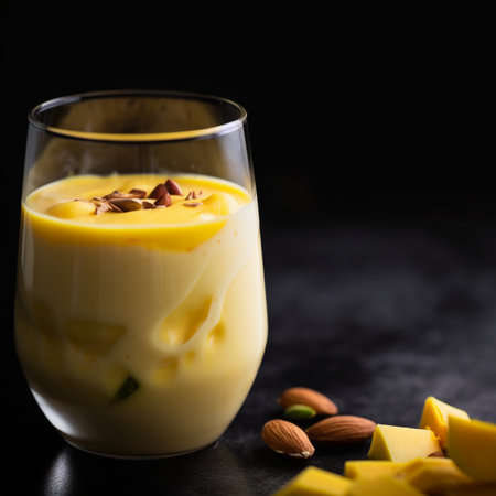 A photograph of a creamy mango lassi, featuring the sweet and tangy flavors of Indian cuisine.の素材