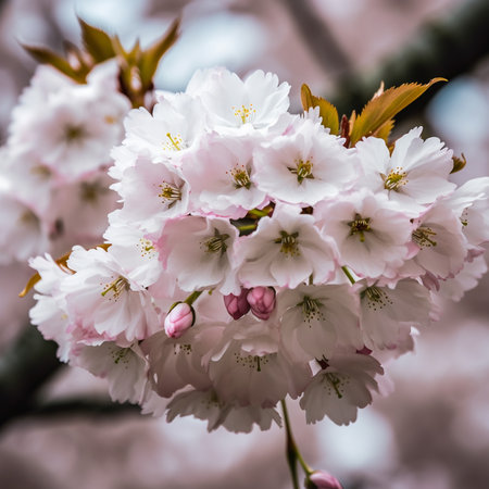 A photograph of cherry blossom trees in full bloom, featuring the joy and beauty of springtime.の素材