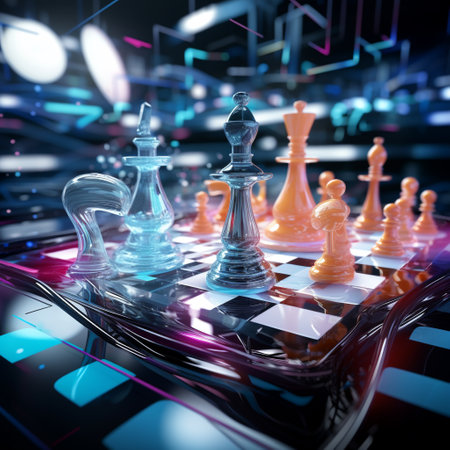 Immerse yourself in the world of abstract strategy games with this captivating 3D abstract rendering. The artwork showcases the concept of an abstract strategy game through a visually striking composition of chess pieces placed on an intricately designed, abstract battlefield. Each chess piece symbolizes the strategic decision-making involved in playing such a game, creating an image that is both thought-provoking and visually stunning. Avoiding copyrighted content or trademarks, this unique artwork is sure to elicit a wide range of reactions from viewers.の素材