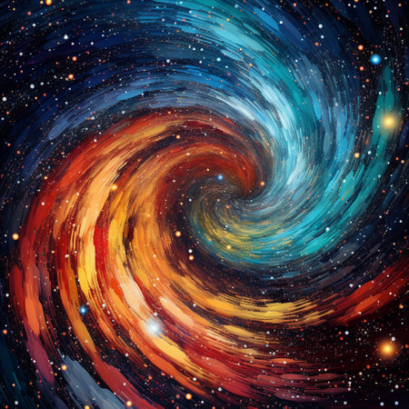 Immerse yourself in the vastness of data with this swirling galaxy made up of data points. The image showcases vibrant colors and intricate patterns, symbolizing the immensity and complexity of information in the modern world. It captures the awe-inspiring nature of the endless data universe, inviting viewers to contemplate the vastness and interconnectedness of our digital realm.の素材