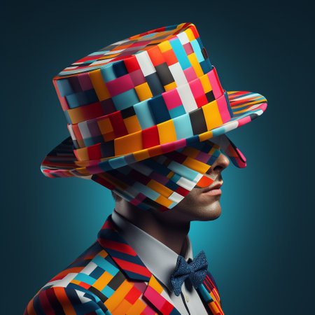 Prepare to be captivated by this mind-bending image featuring a hat adorned with abstract geometric patterns. The intricate designs cleverly create an illusion of captivating depth and mesmerizing movement. This visually stunning image is perfect for microstock sites and will surely impress viewers with its unique and mesmerizing qualities.の素材