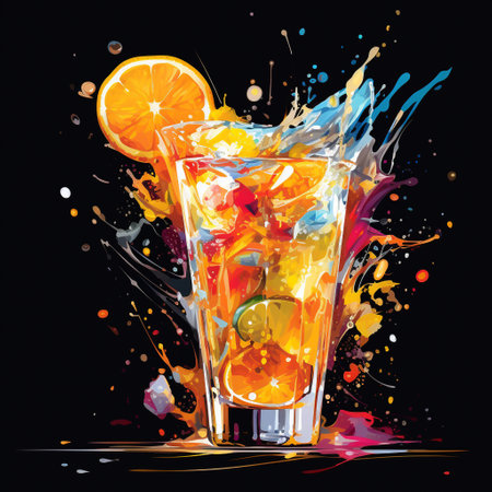Indulge in this vibrant and refreshing sparkling citrus delight! This abstract art-style image depicts a captivating cocktail bursting with vibrant citrus fruits and effervescent bubbles. With its elegant touch and bold, eye-catching colors, this image conveys a sense of celebration, relaxation, and indulgence. Perfect for use in advertisements, websites, and social media content, it will entice viewers with its enticing composition and captivating colors.の素材