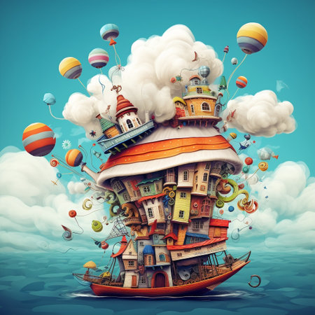 Get ready to set sail through the skies with this whimsical and breezy hat featuring floating boats and fluffy clouds! This unique art piece captures the sense of adventure and freedom, as the boats glide effortlessly through the sky on a sea of fluffy clouds. The hat itself is designed with vibrant colors and intricate details, making it a perfect addition to any collection or as a captivating centerpiece.の素材