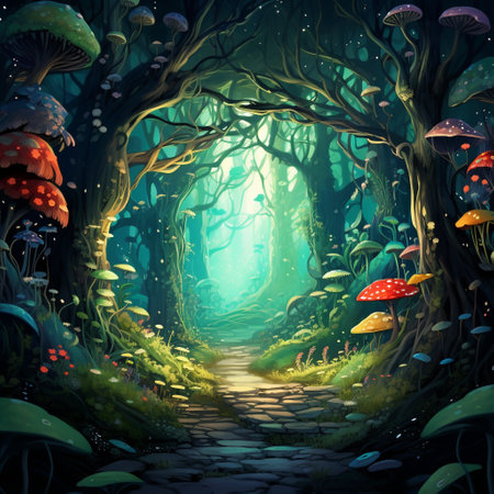 Immerse yourself in the enchanting world of this vivid and vibrant digital art illustration. Explore a mystical forest scene, where emerald-green foliage surrounds towering trees and whimsical plants. Discover hidden creatures and let your imagination take flight in this otherworldly woodland. With elements that evoke wonder and adventure, this illustration captures the essence of a vibrant ecosystem where fantastical beasts and magical beings reside.の素材
