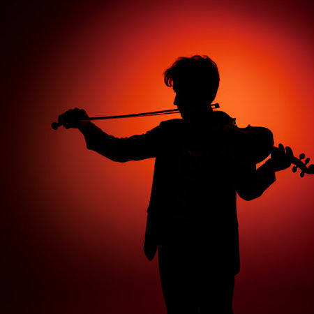 Experience the enchantment of the silent symphony with this captivating image of a musician playing a violin. The silhouette of the musician gracefully creates beautiful shadows, adding an ethereal touch to the composition. The combination of realism and enchanting elements in this artwork evokes a sense of elegance, harmony, and artistic expression.の素材