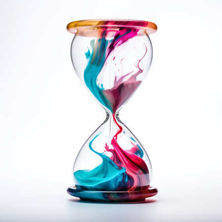 Get ready to be captivated by this visually stunning image of an isolated hourglass on a white background. With a twist that sparks intrigue and fascination, this image plays with the concept of time, stillness, and anticipation in a thought-provoking manner. The artwork features various art styles that perfectly fit the microstock aesthetic, making it a popular choice for a wide range of design projects. Let your imagination run wild with the possibilities!の素材
