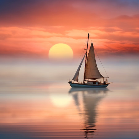 Immerse yourself in the captivating beauty of the foggy seascape depicted in this stunning image titled 'Misty Mornings.' As the mist gently blankets the waters, a sailboat emerges magically from the haze, exuding elegance and serenity. The artwork captures the essence of tranquility and anticipation, allowing the viewer to experience a sense of wonder and intrigue. The colorful and vibrant art style brings to life the subtle play of light on the water and meticulously portrays the intricacies of the mist. This illustration is perfect for creatives seeking marine-themed inspiration, evoking a feeling of beauty and inspiration for various projects.の素材