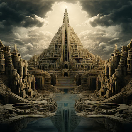 Step into the extraordinary with 'Heritage's Reverie: Journey into the Enigmatic Past', a surrealistic image that transports you to a grand historical monument surrounded by a fantastical landscape. This captivating artwork seamlessly blends elements from different time periods and cultures, creating a mesmerizing tapestry of history and imagination. The monument itself is a testament to mystery and intrigue, adorned with intricate details and unusual architectural features that beckon exploration. Prepare to be awestruck as you delve into this enigmatic masterpiece, capturing the beauty and enigma of the monument's rich heritage.の素材